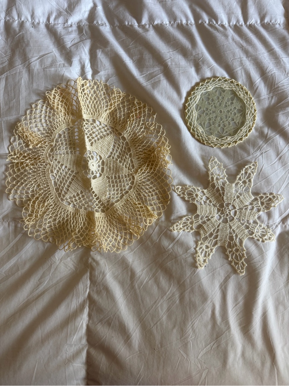 3 Mismatched Antique Hand-Crocheted Cotton Doilies ~ Stars & Snowflakes